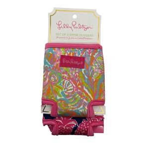 Lilly Pulitzer Set‎ of 2 Drink Huggers Coozies Cuba Flamingo NWT Summer Vibes